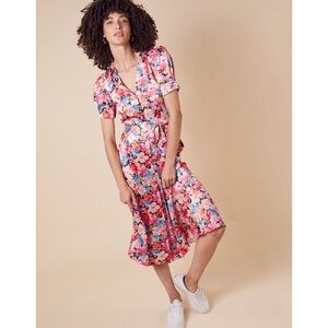 Monsoon UK Floral Colorful Button Down Short Sleeve Midi Dress Size US 8